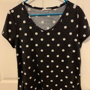 Charcoal Gray & White Polka Dot SS Tee